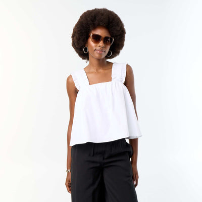 Sleeveless Top with Ruffled Straps WHITE