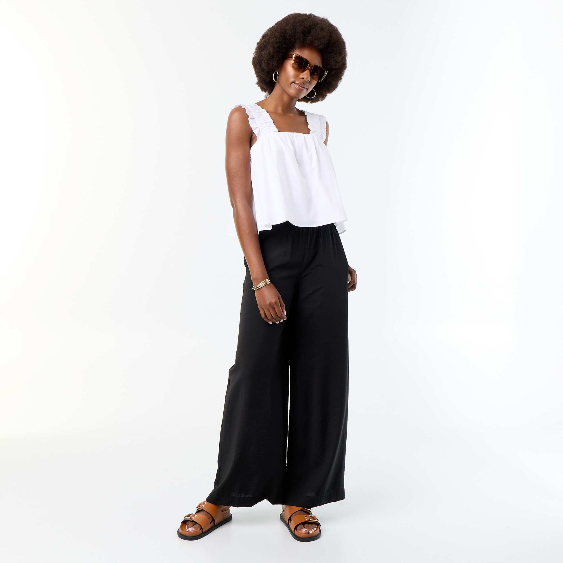 Sleeveless Top with Ruffled Straps WHITE