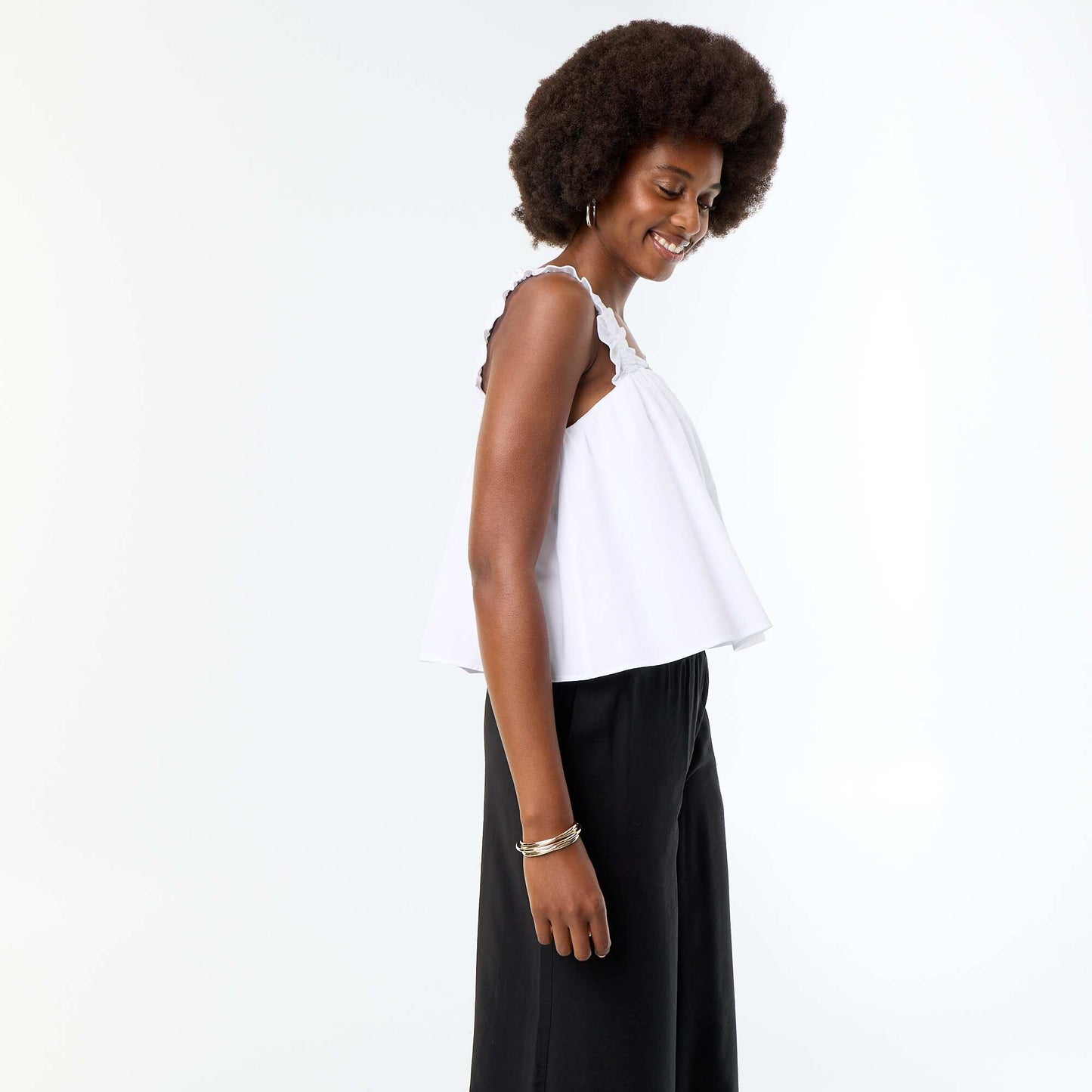 Sleeveless Top with Ruffled Straps WHITE