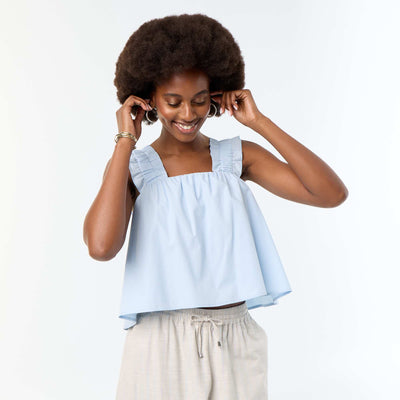 Sleeveless Top with Ruffled Straps BLUE