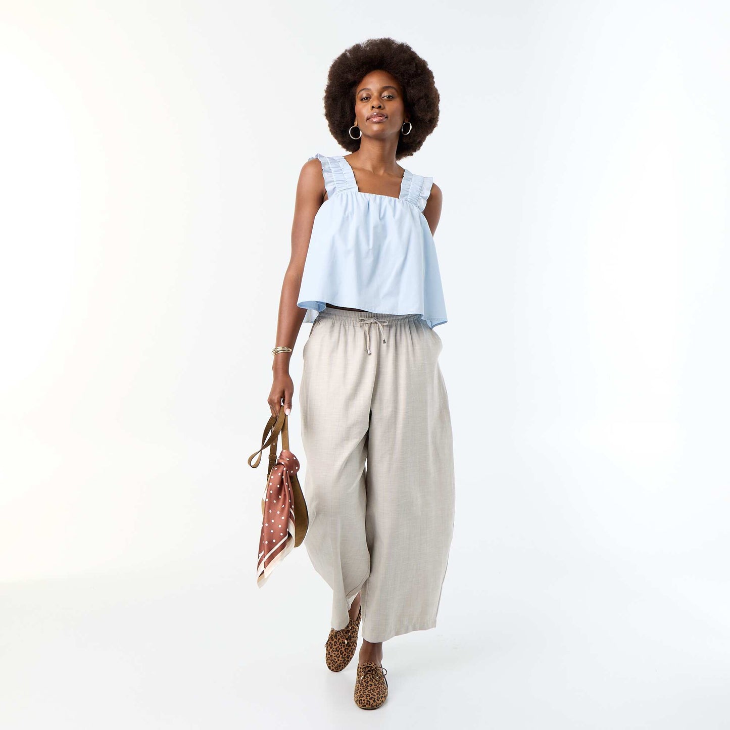 Sleeveless Top with Ruffled Straps BLUE
