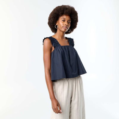 Sleeveless Top with Ruffled Straps BLUE