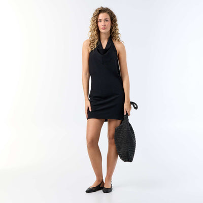 Halter Cowl Neck Short Dress BLACK