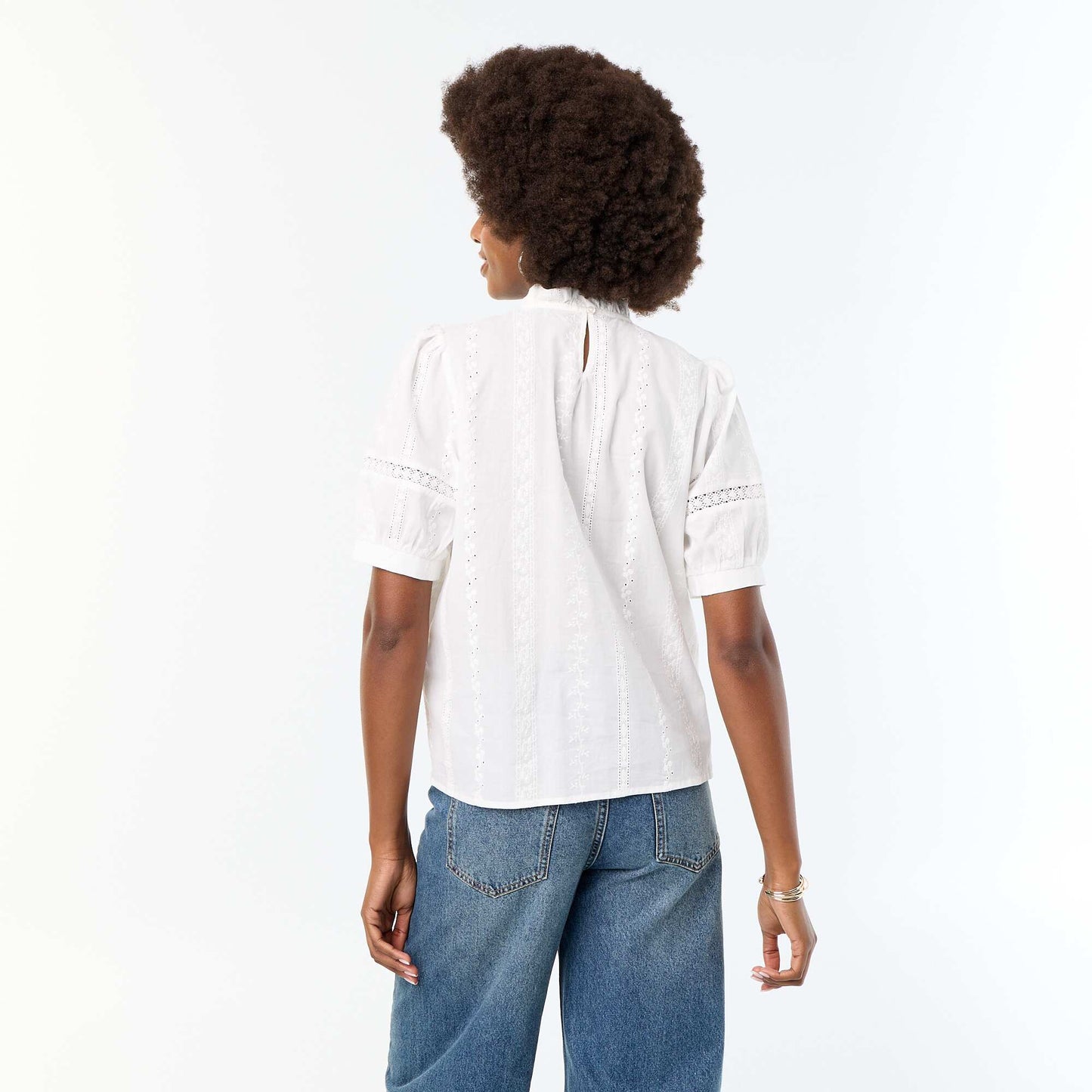 Short-sleeved blouse with embroidery WHITE