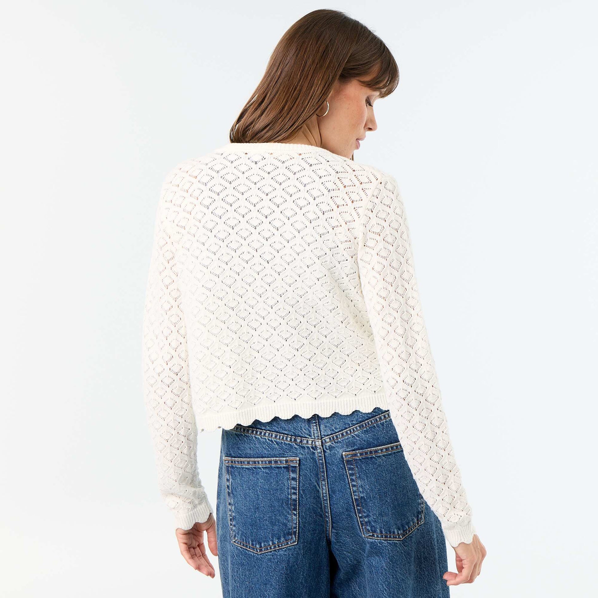 Openwork crochet knit cardigan BEIGE