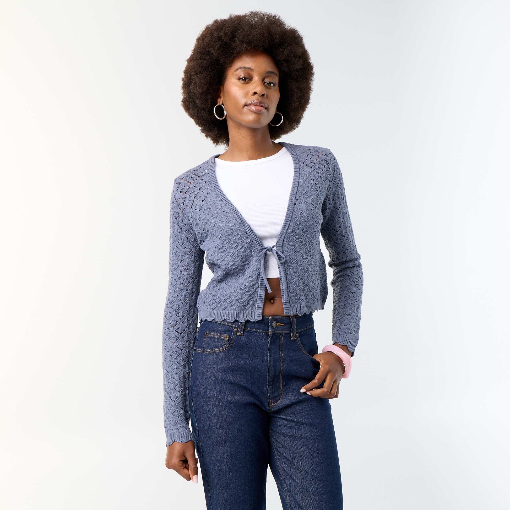 Openwork crochet knit cardigan GREY
