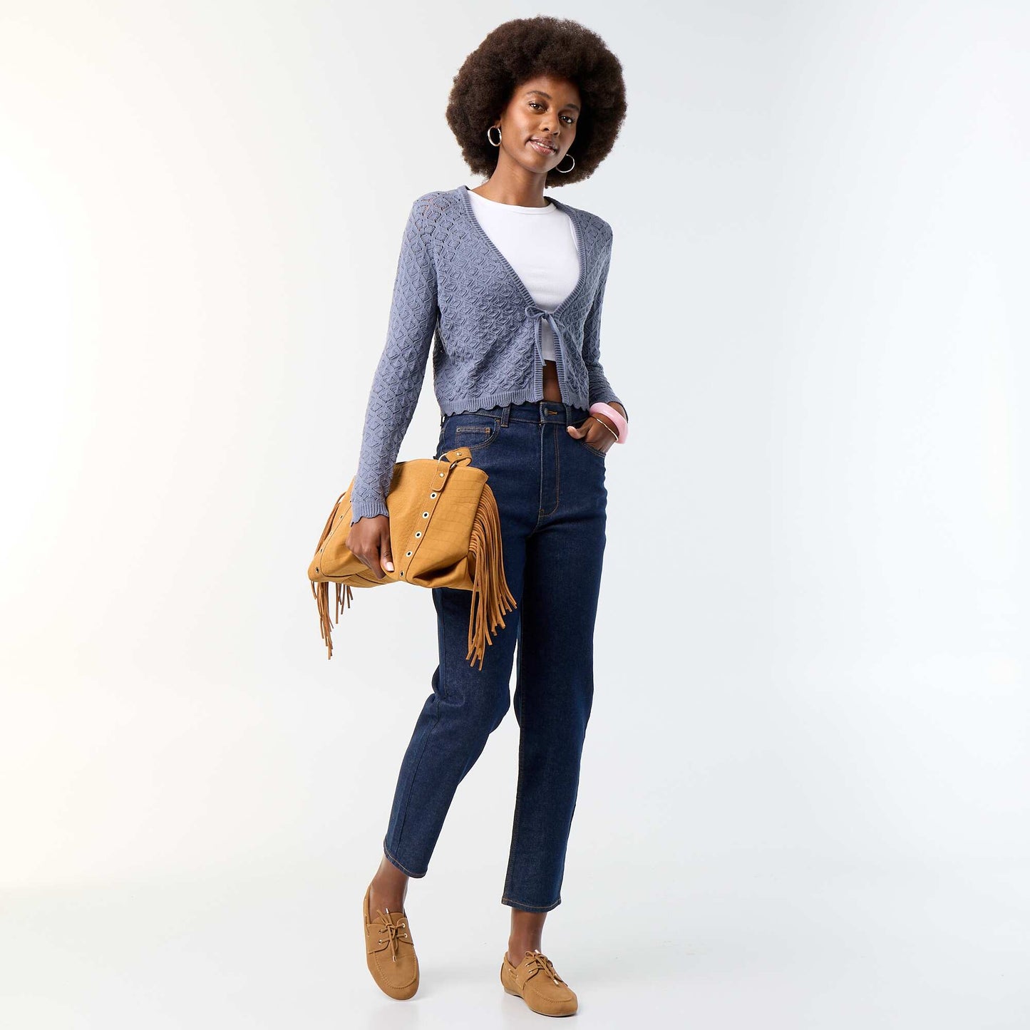 Openwork crochet knit cardigan GREY