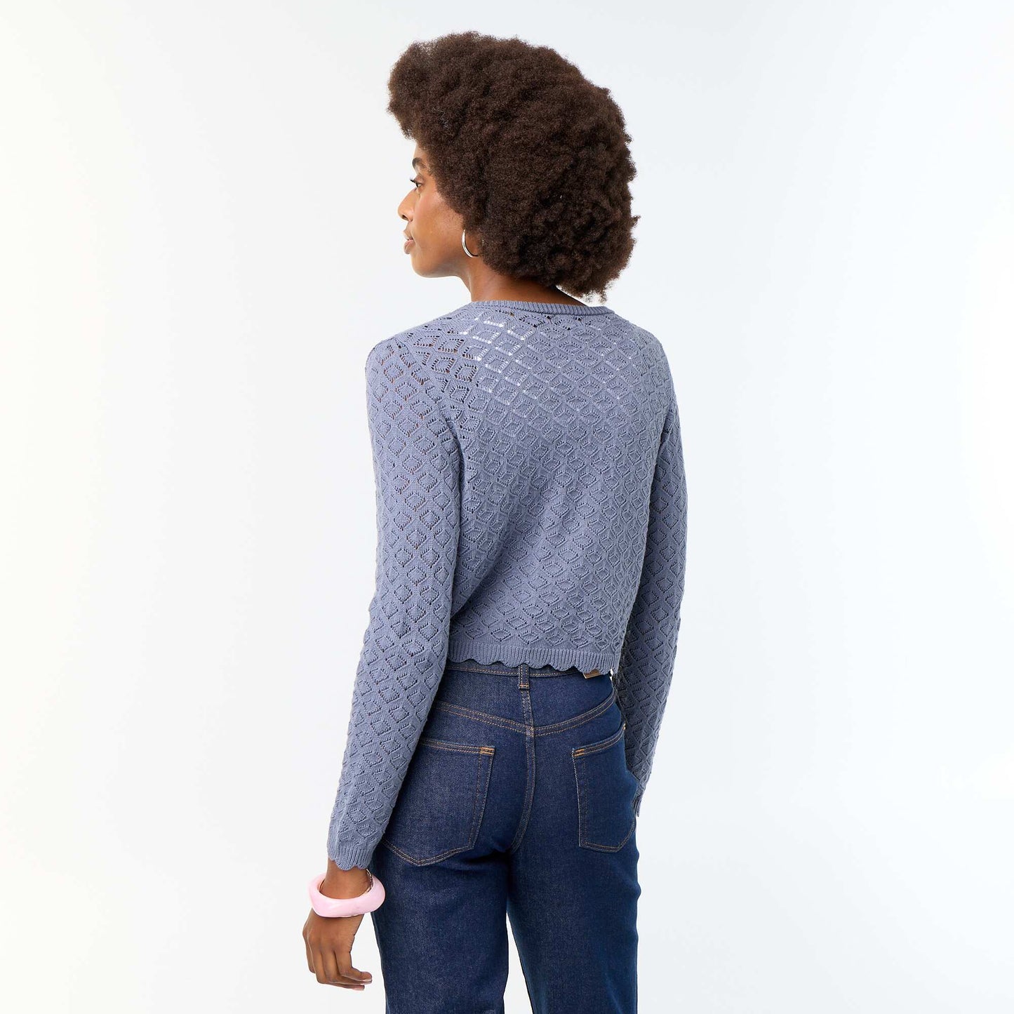 Openwork crochet knit cardigan GREY