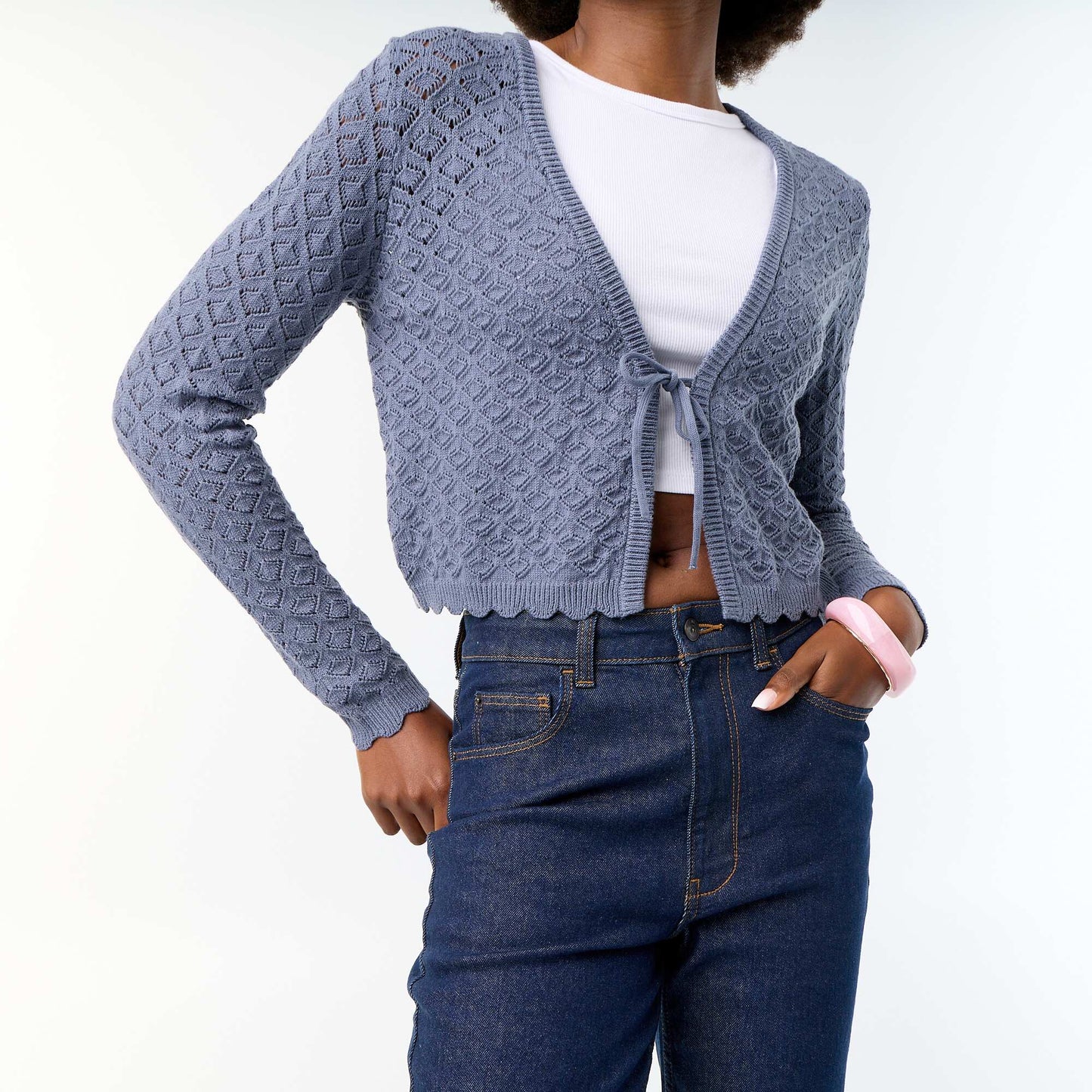 Openwork crochet knit cardigan GREY