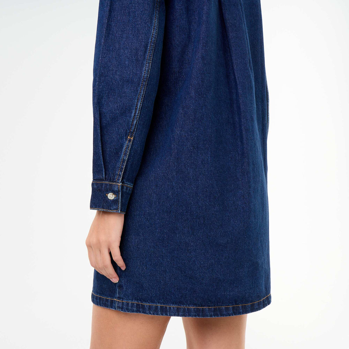 Denim Dress with Frill Collar BLUE
