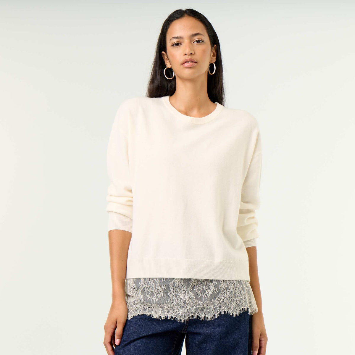 Lace-Inset Sweater WHITE