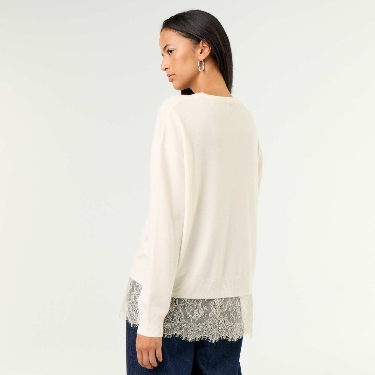 Lace-Inset Sweater WHITE