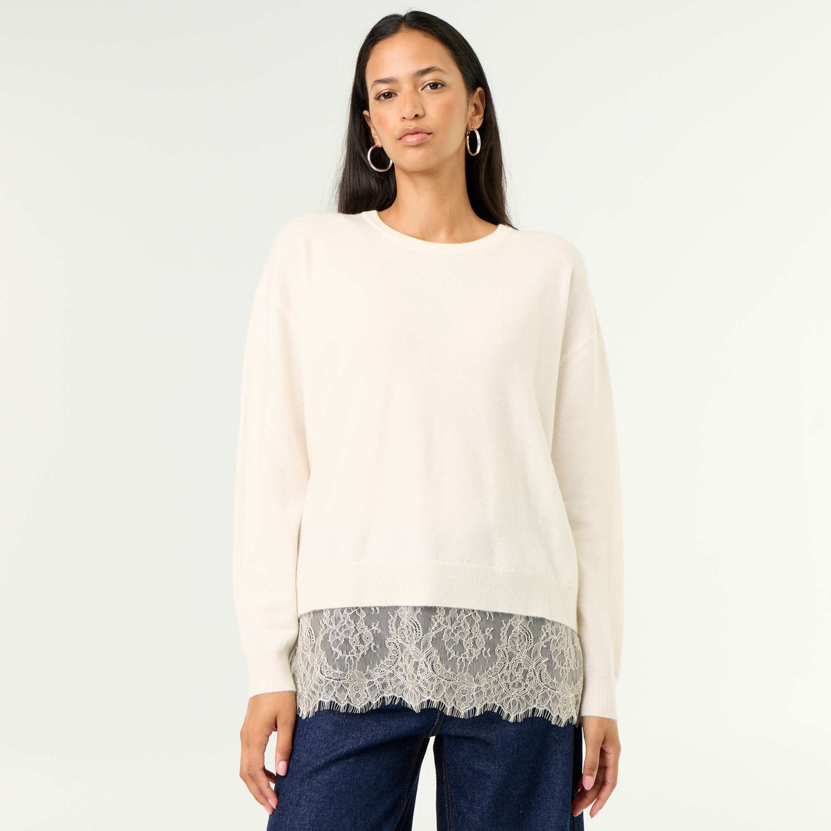 Lace-Inset Sweater WHITE