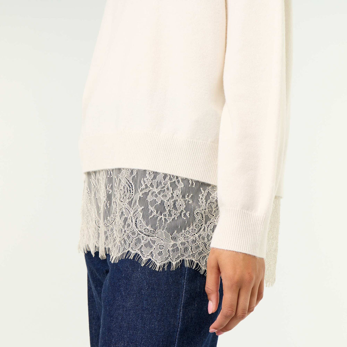 Lace-Inset Sweater WHITE