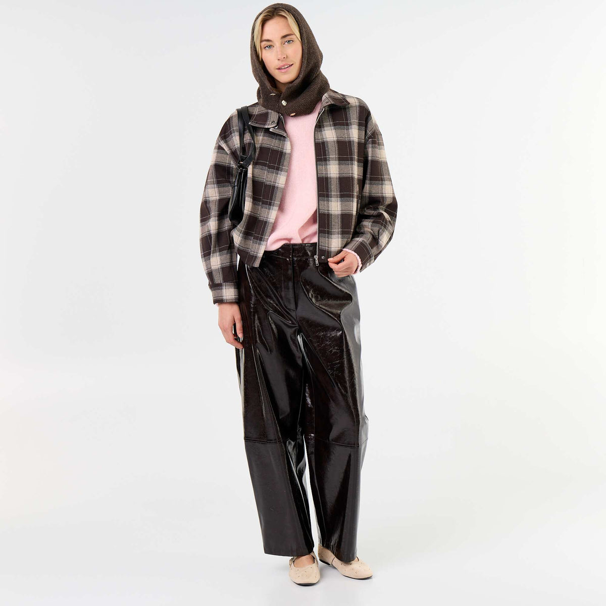 Checked textile jacket BROWN