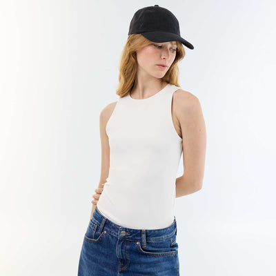 Plain Round Neck Bodysuit WHITE