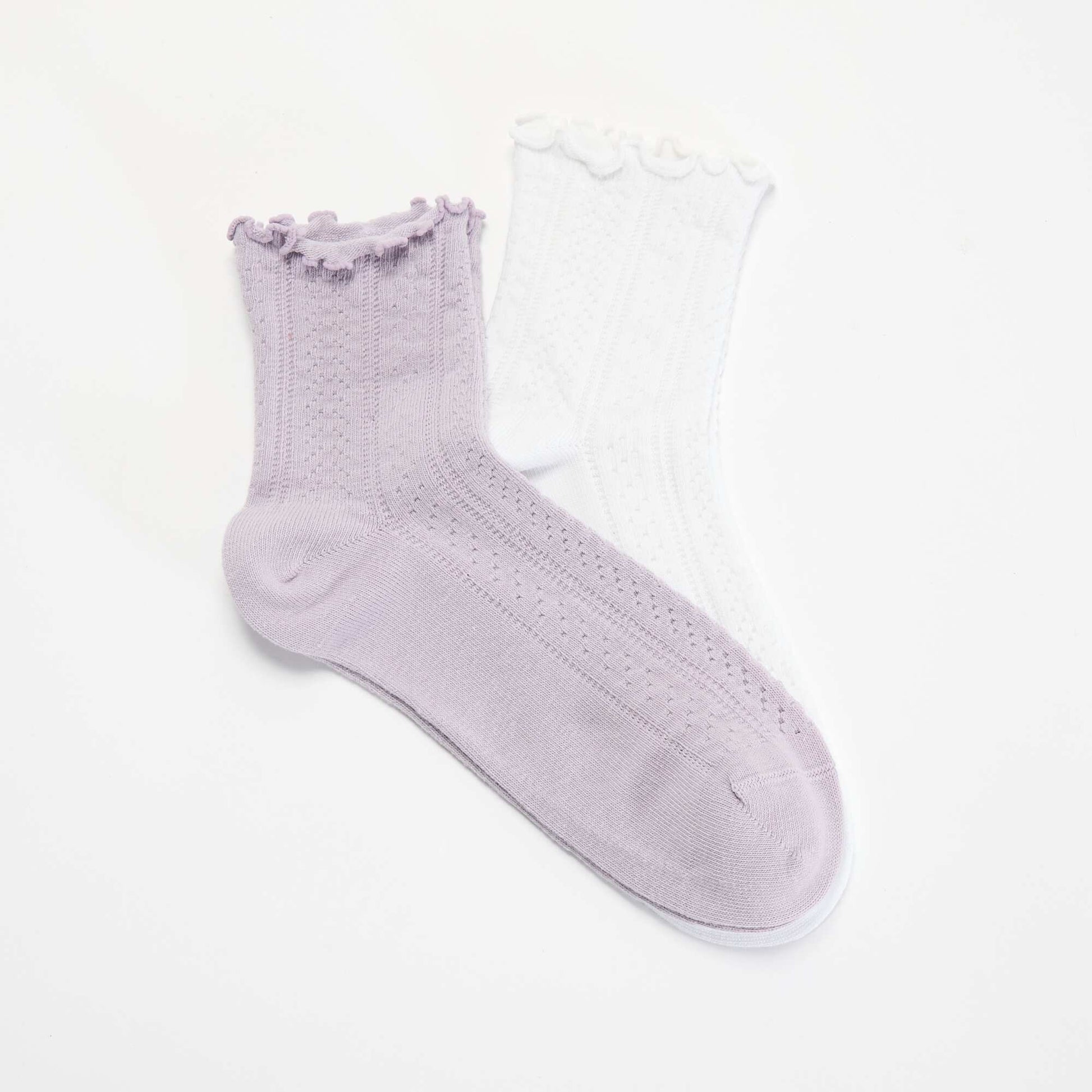 Pack of 2 pointelle knit socks with wavy edges PURPLE