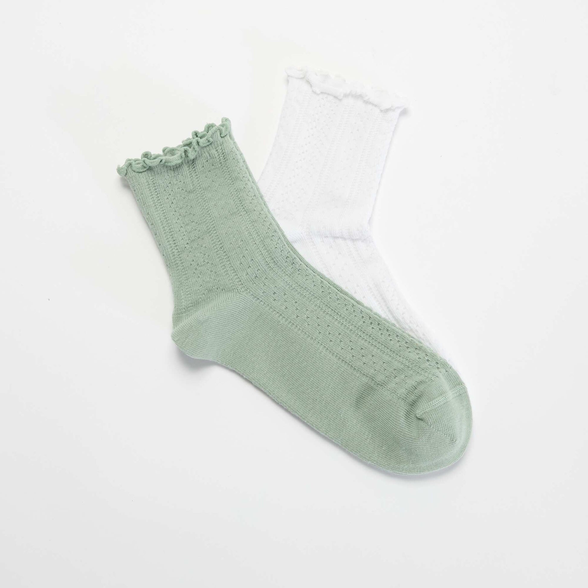 Pack of 2 pointelle knit socks with wavy edges GREEN