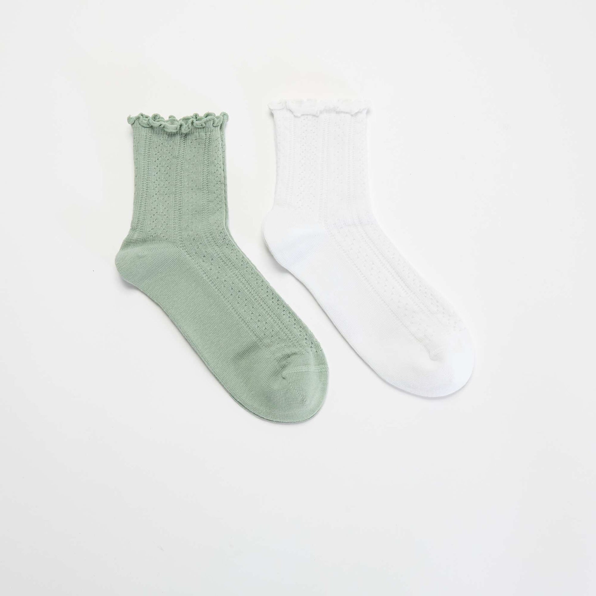 Pack of 2 pointelle knit socks with wavy edges GREEN