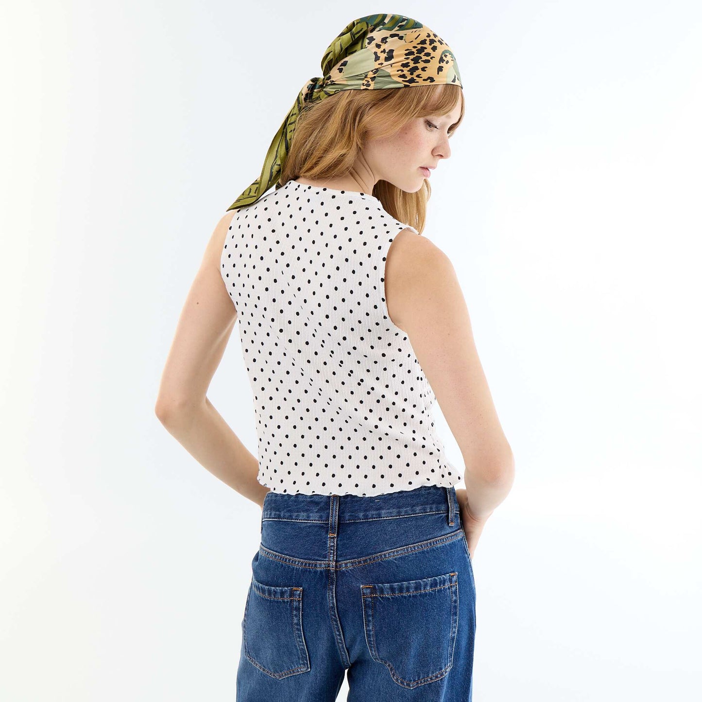 Sleeveless Waffle Knit Top WHITE