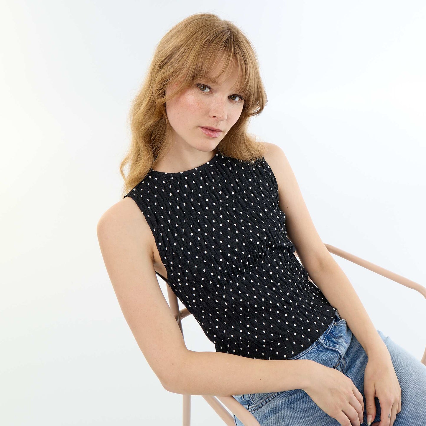 Sleeveless Waffle Knit Top BLACK