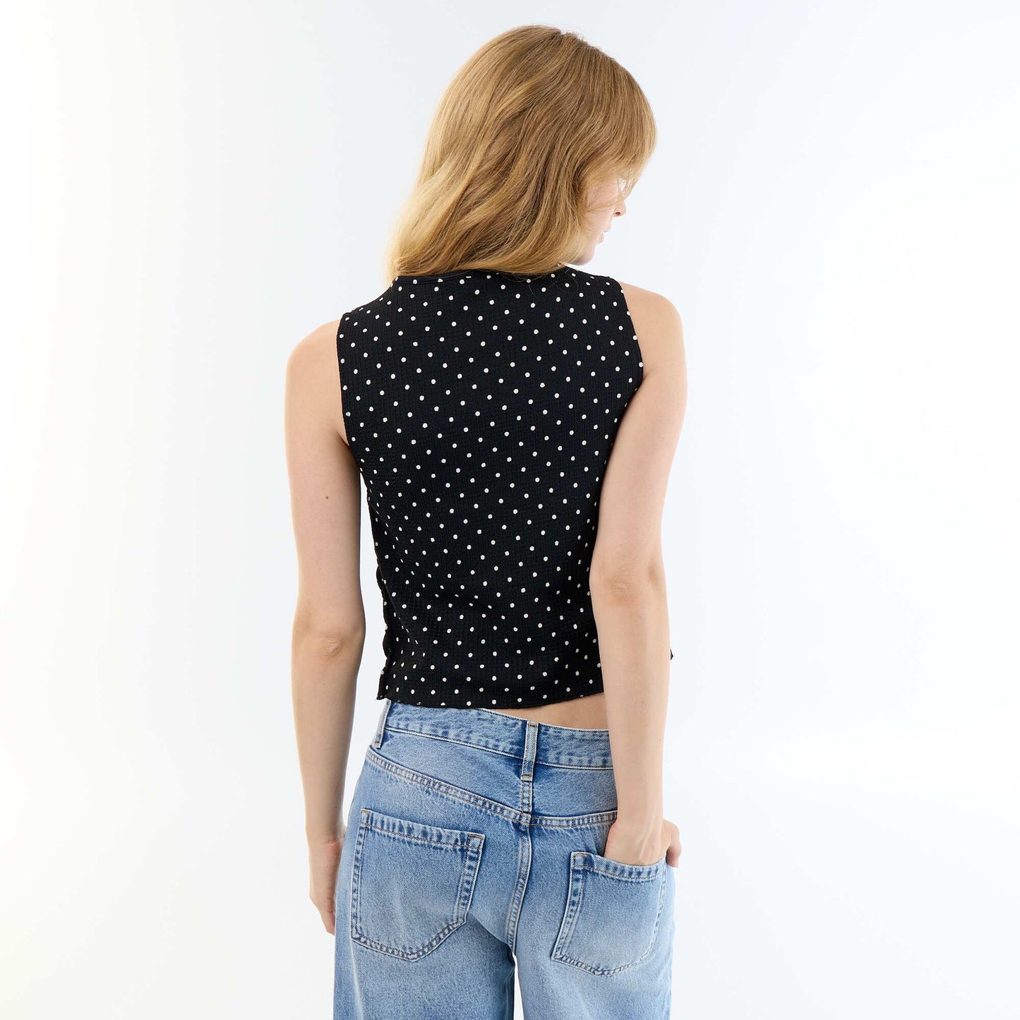 Sleeveless Waffle Knit Top BLACK
