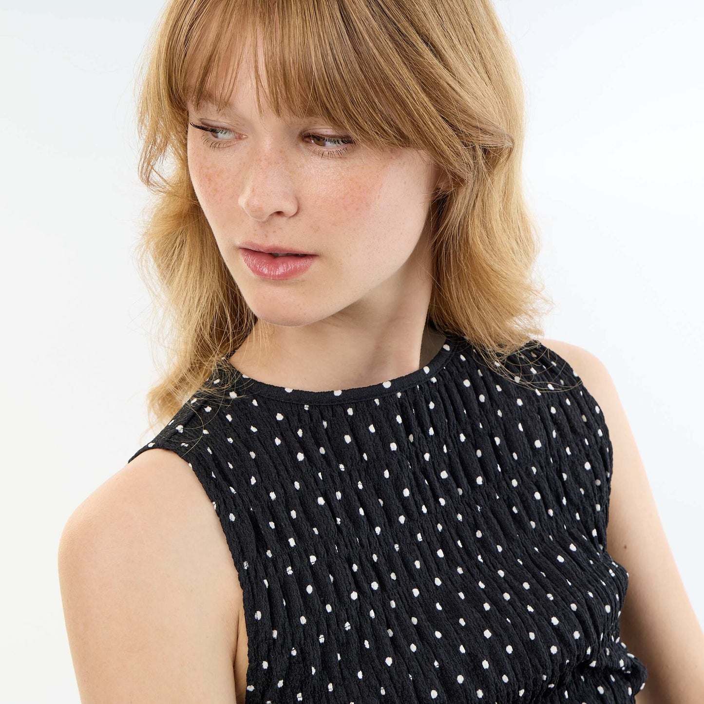 Sleeveless Waffle Knit Top BLACK