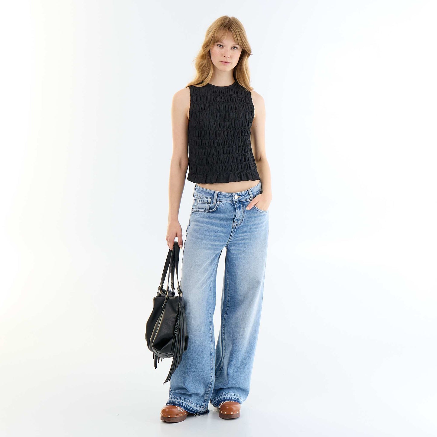 Sleeveless Waffle Knit Top BLACK