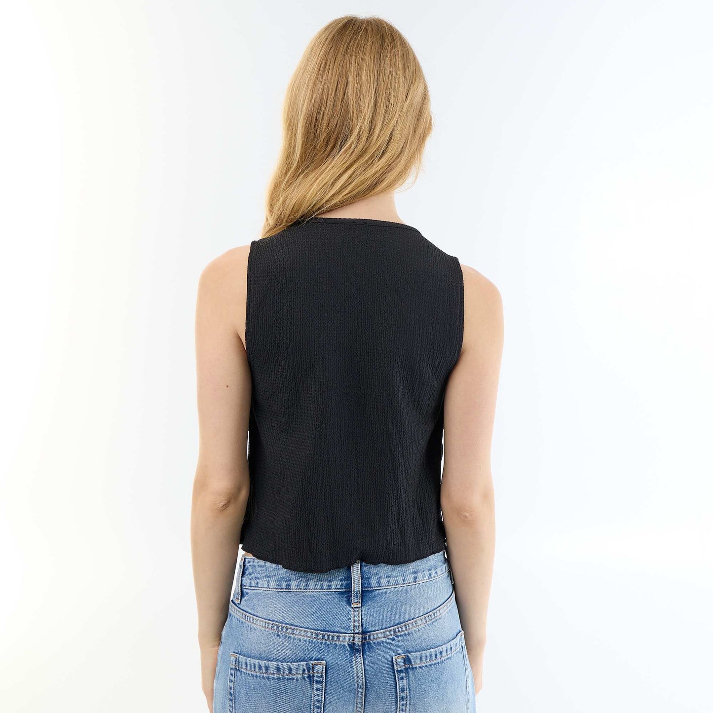 Sleeveless Waffle Knit Top BLACK