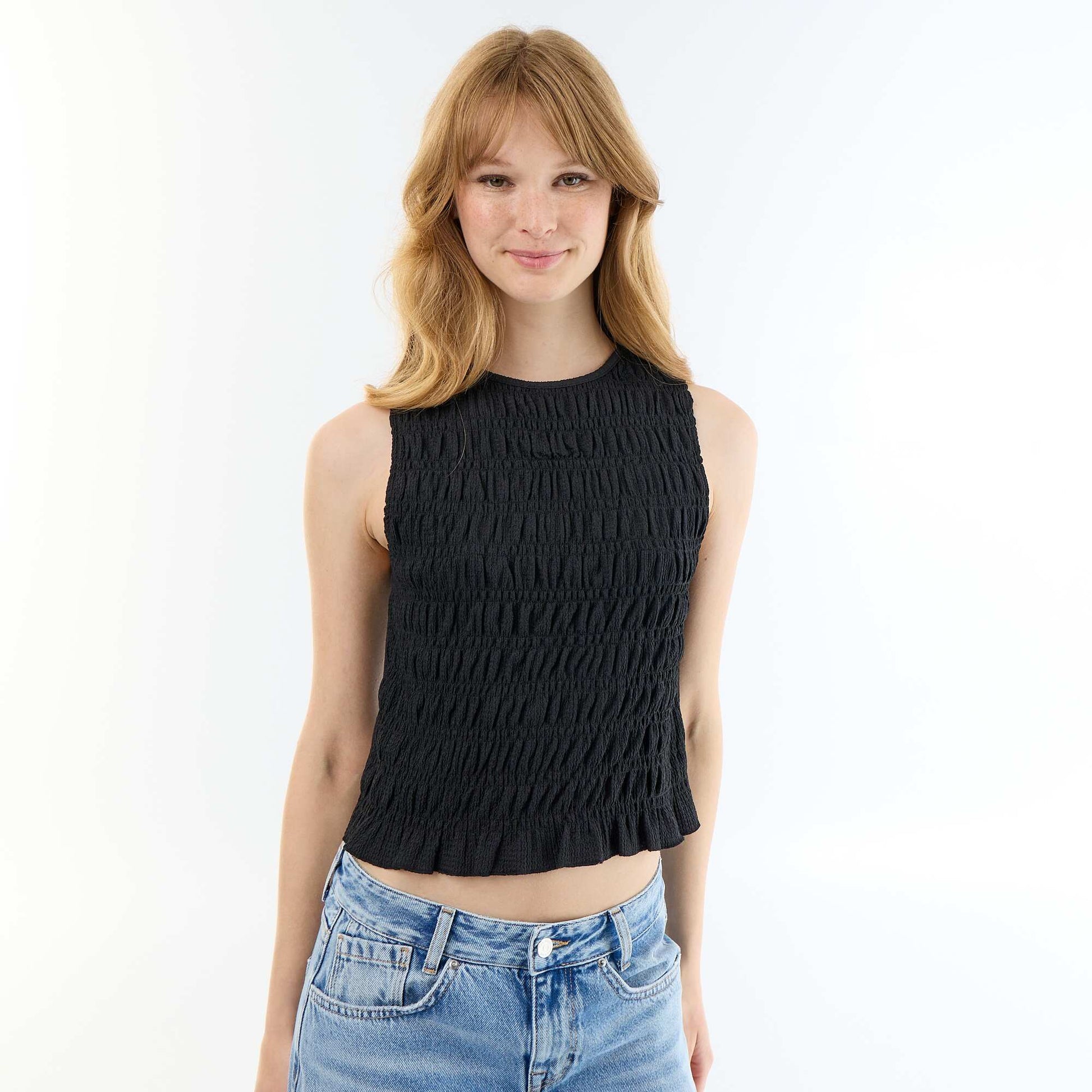 Sleeveless Waffle Knit Top BLACK