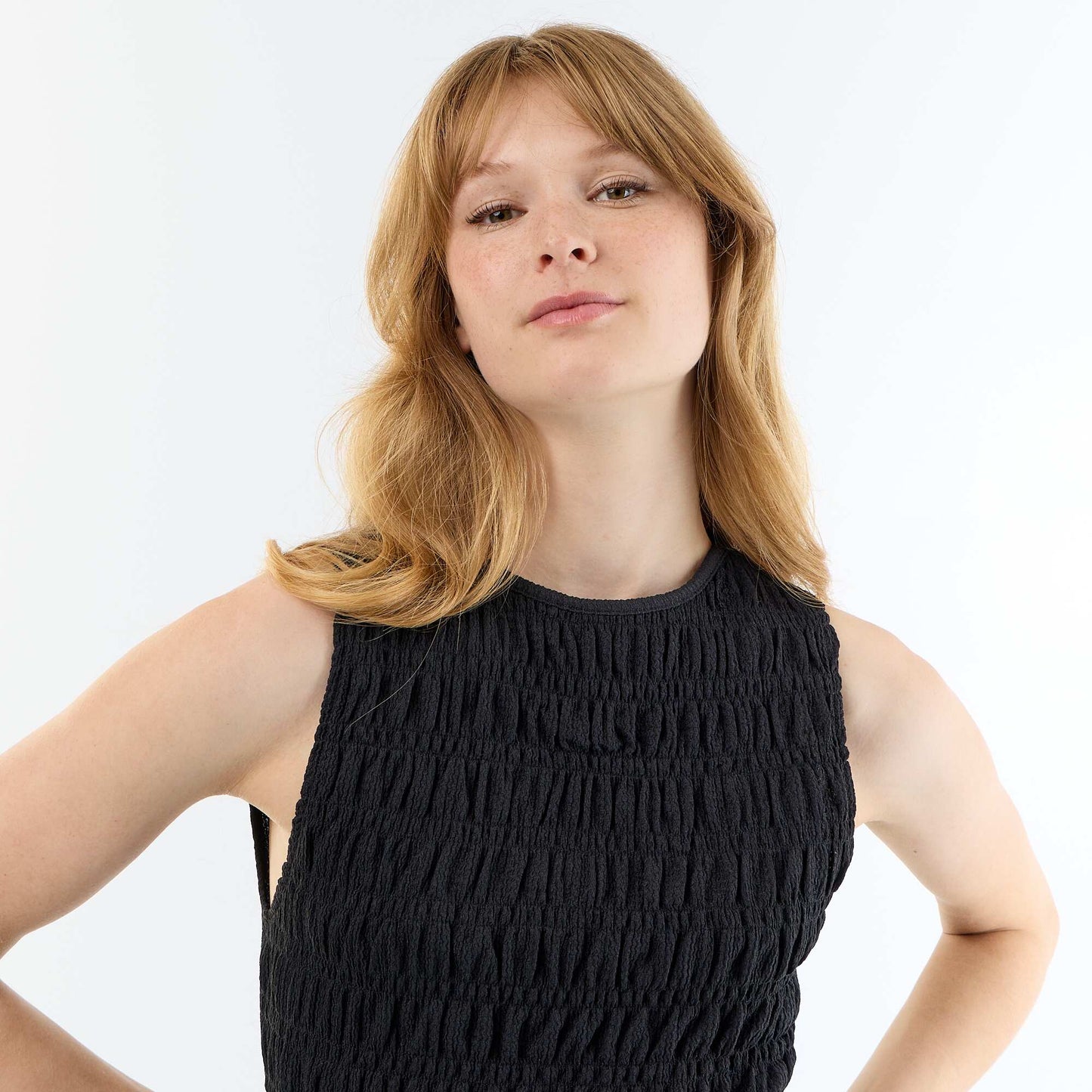 Sleeveless Waffle Knit Top BLACK