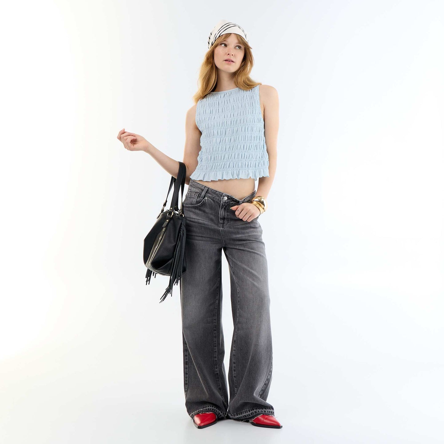 Sleeveless Waffle Knit Top BLUE