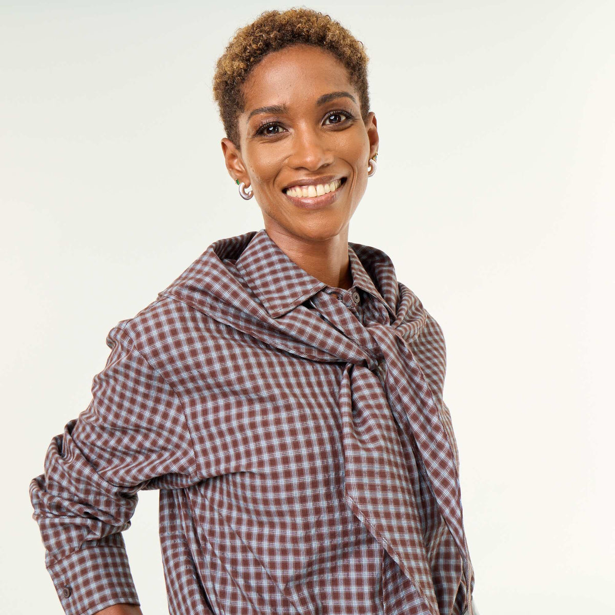Checked shirt with scarf BLUE