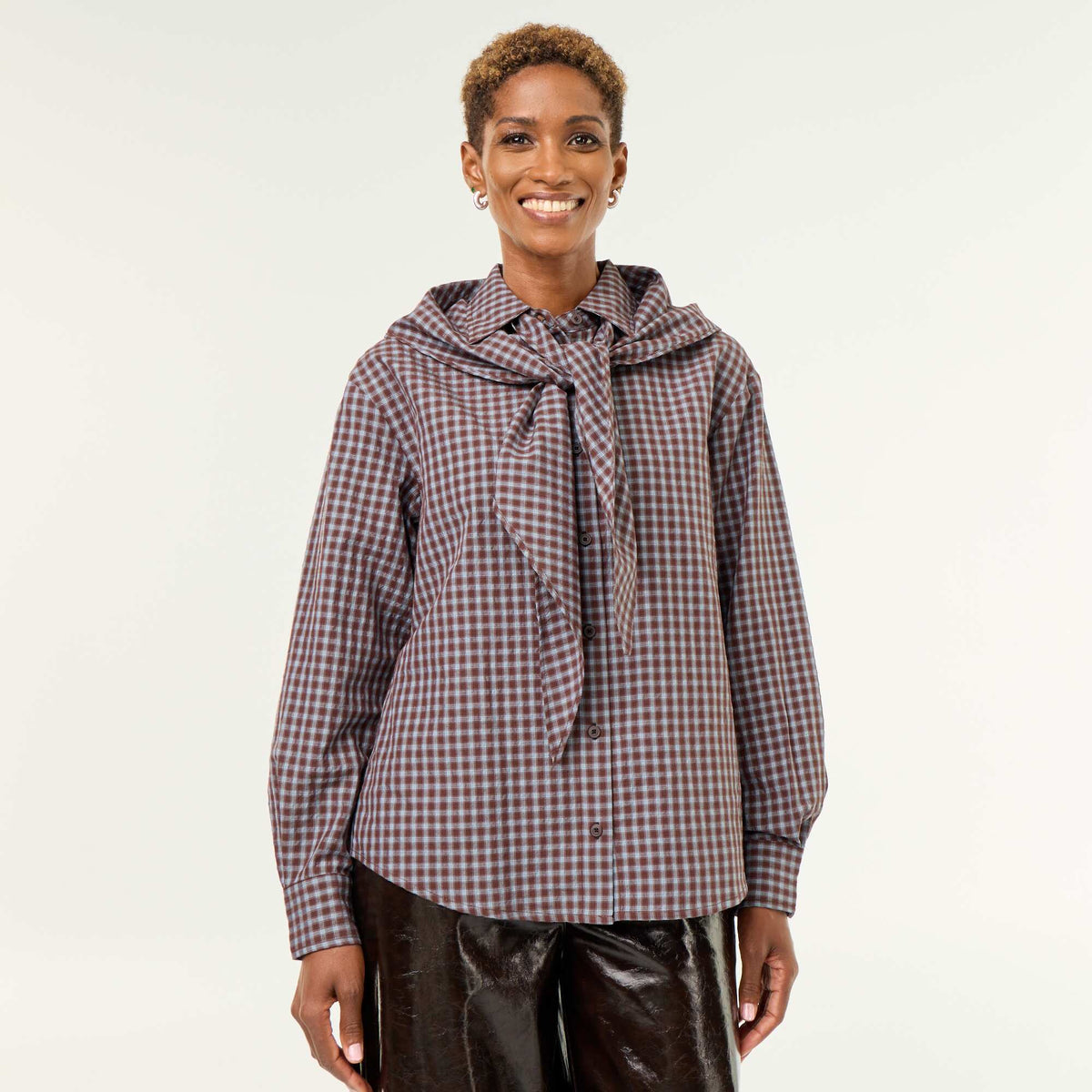 Checked shirt with scarf BLUE