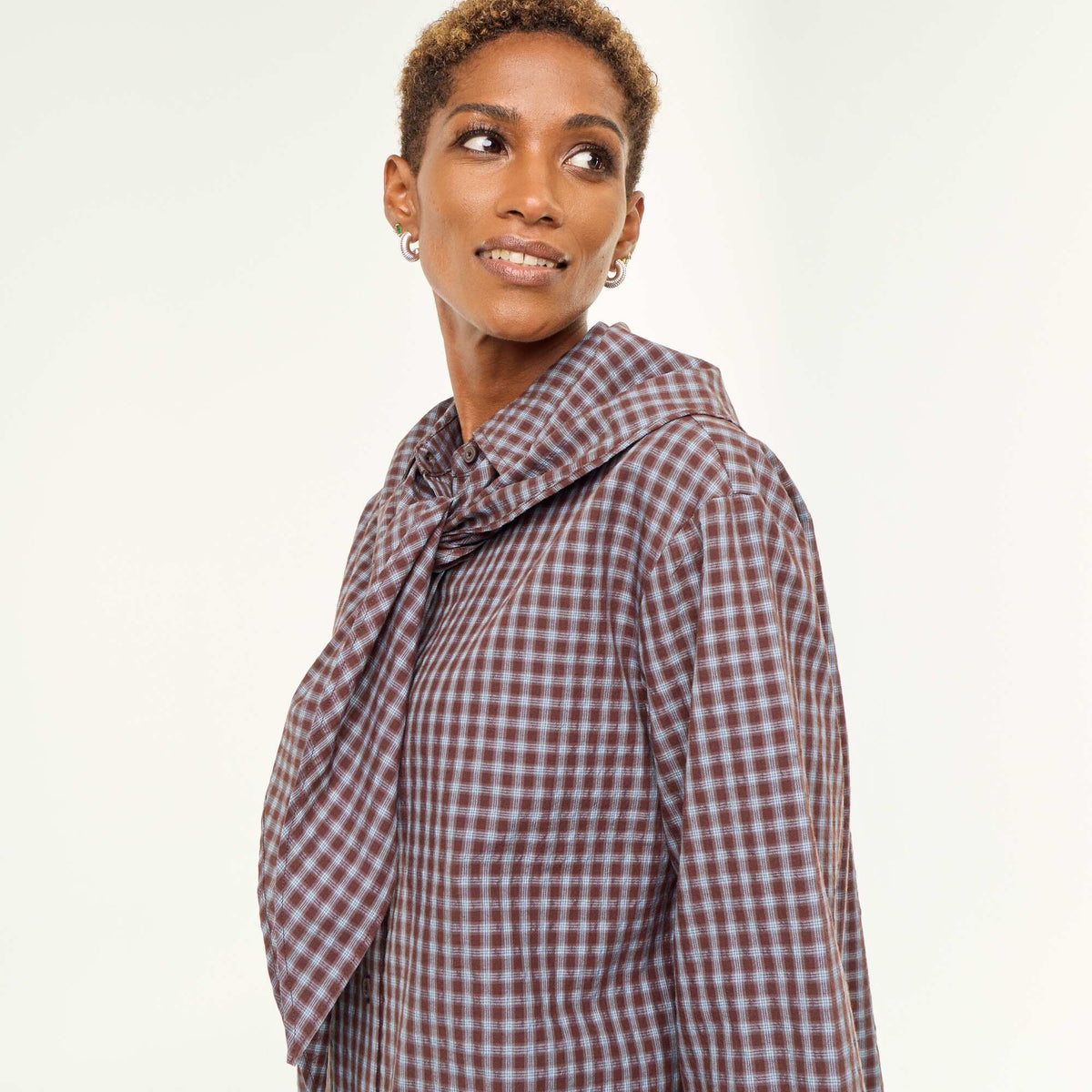 Checked shirt with scarf BLUE