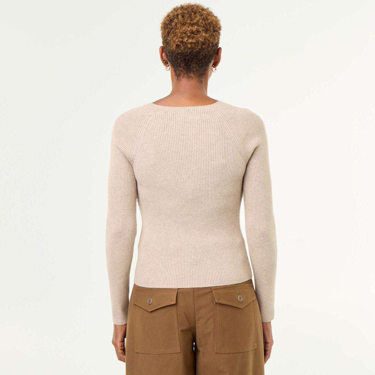 Buttoned raglan sleeve sweater BEIGE