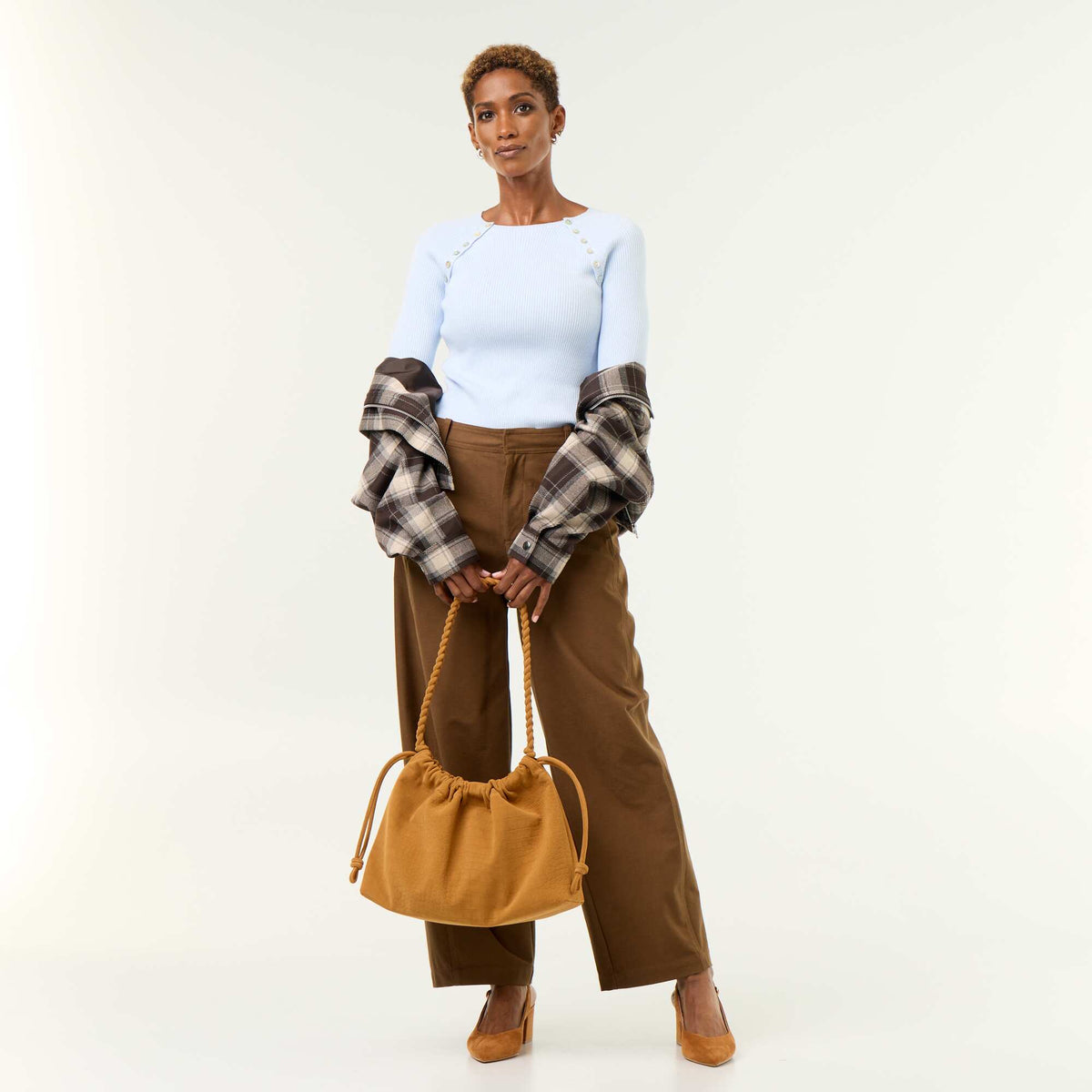 Buttoned raglan sleeve sweater BLUE