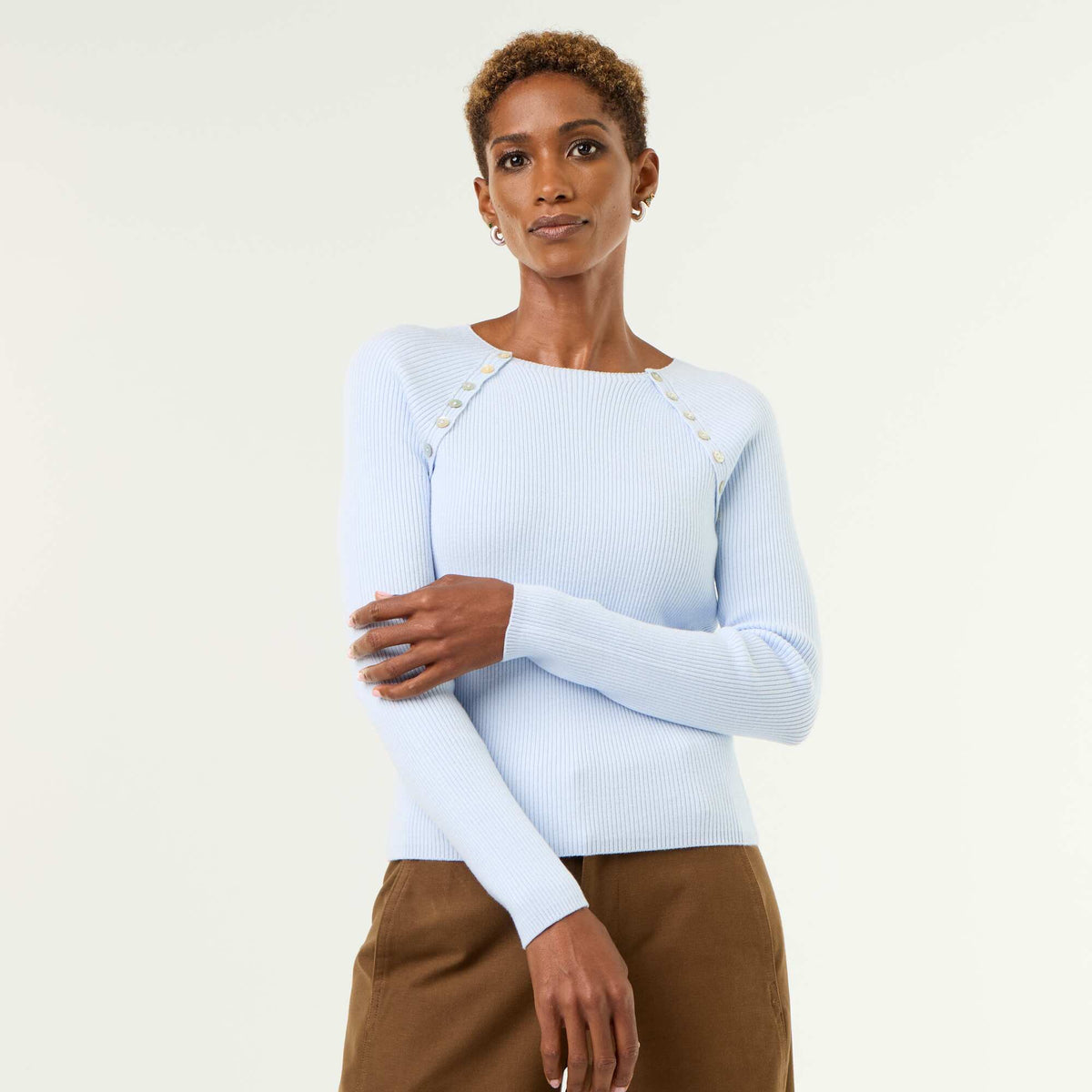Buttoned raglan sleeve sweater BLUE