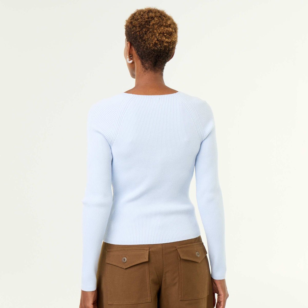 Buttoned raglan sleeve sweater BLUE