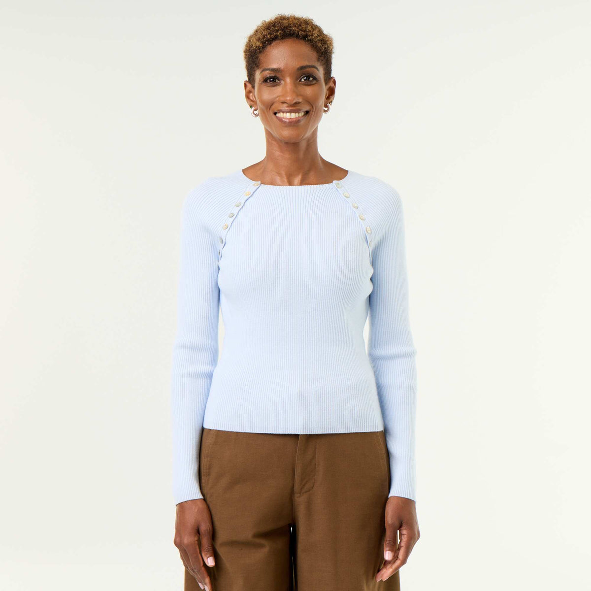 Buttoned raglan sleeve sweater BLUE