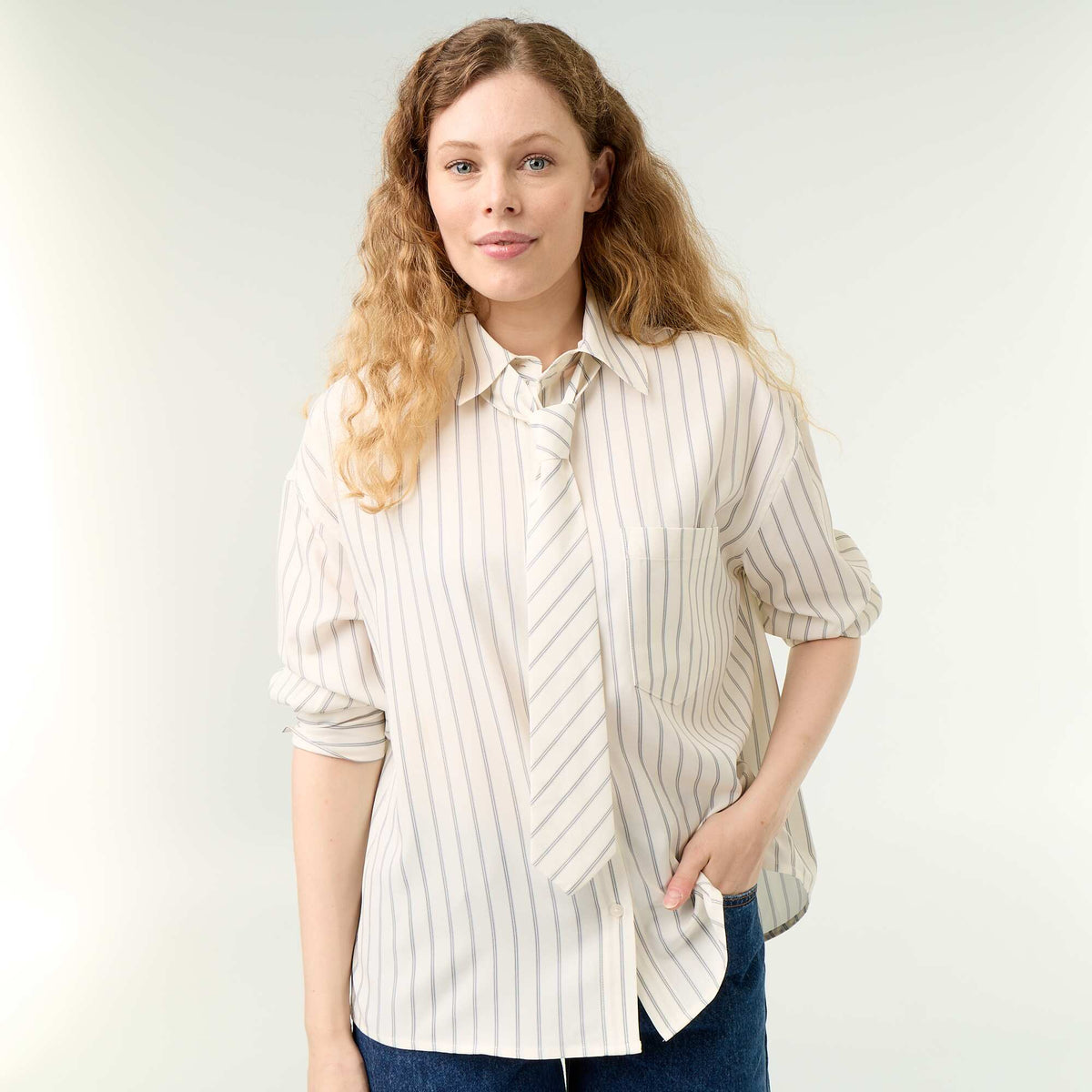 Striped Shirt & Matching Tie Set - 2 Pieces BEIGE