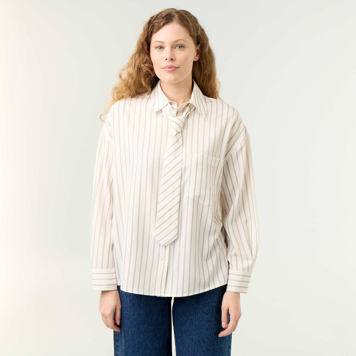Striped Shirt & Matching Tie Set - 2 Pieces BEIGE