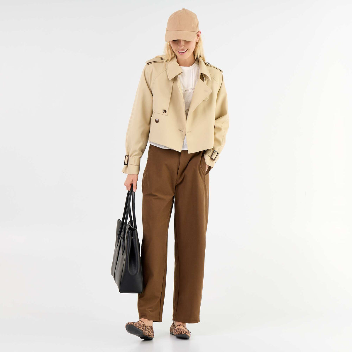 Short cotton trench coat BEIGE