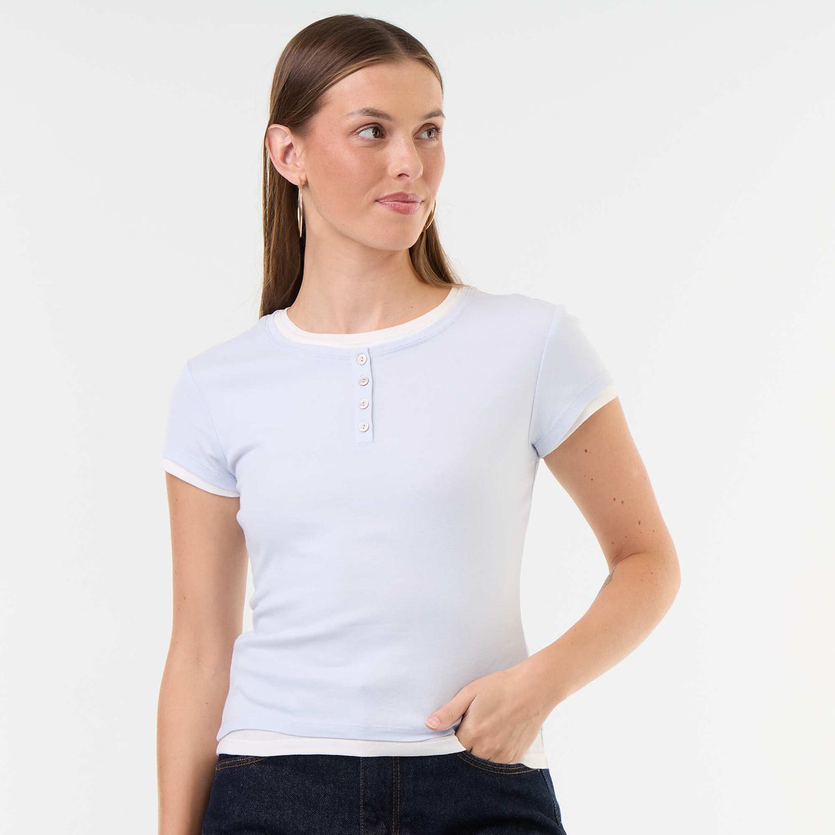 Short-sleeved 2-in-1 effect T-shirt BLUE