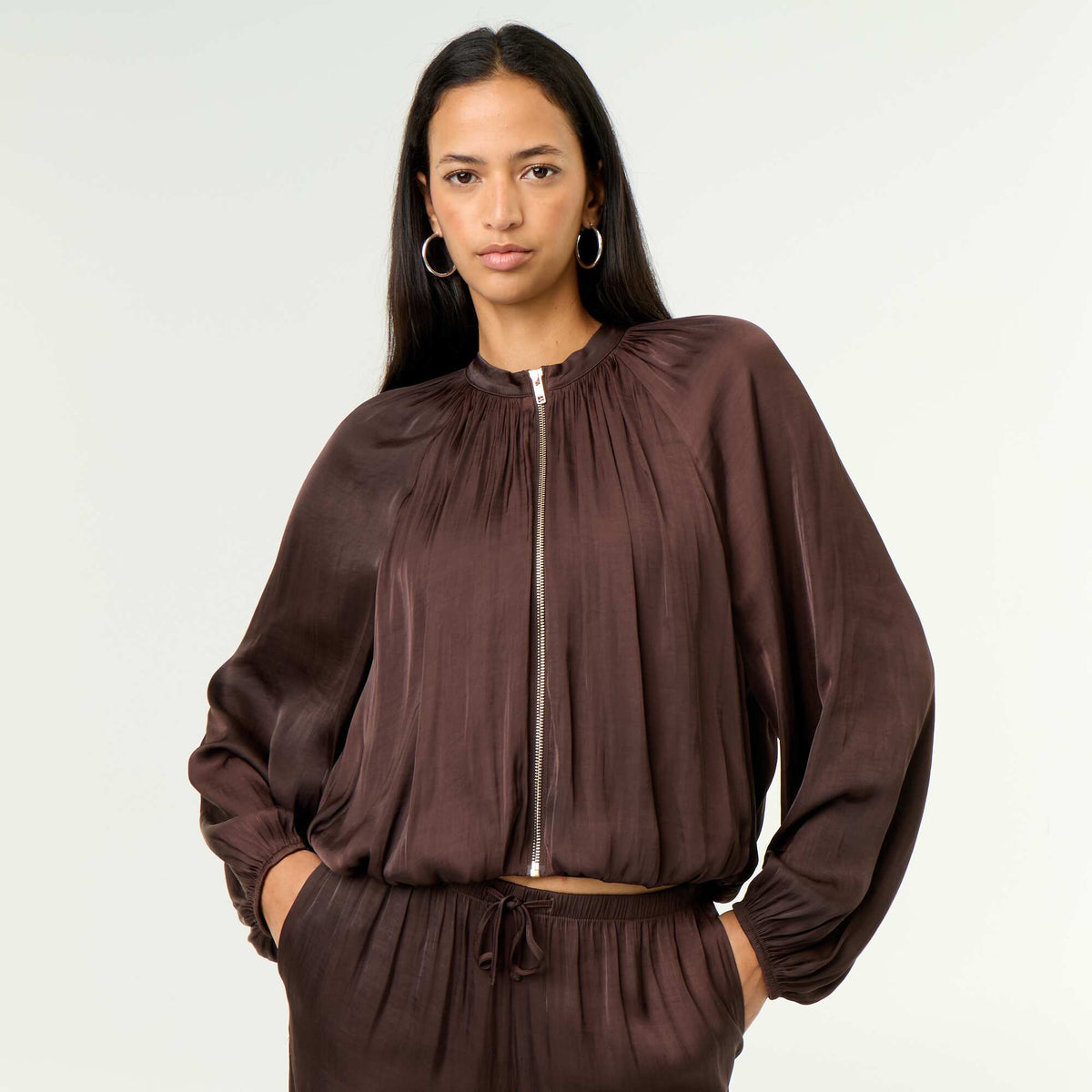 Satin Bubble Jacket BROWN