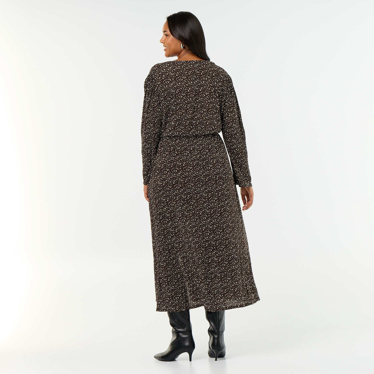 Patterned Long-Sleeve Maxi Dress BROWN