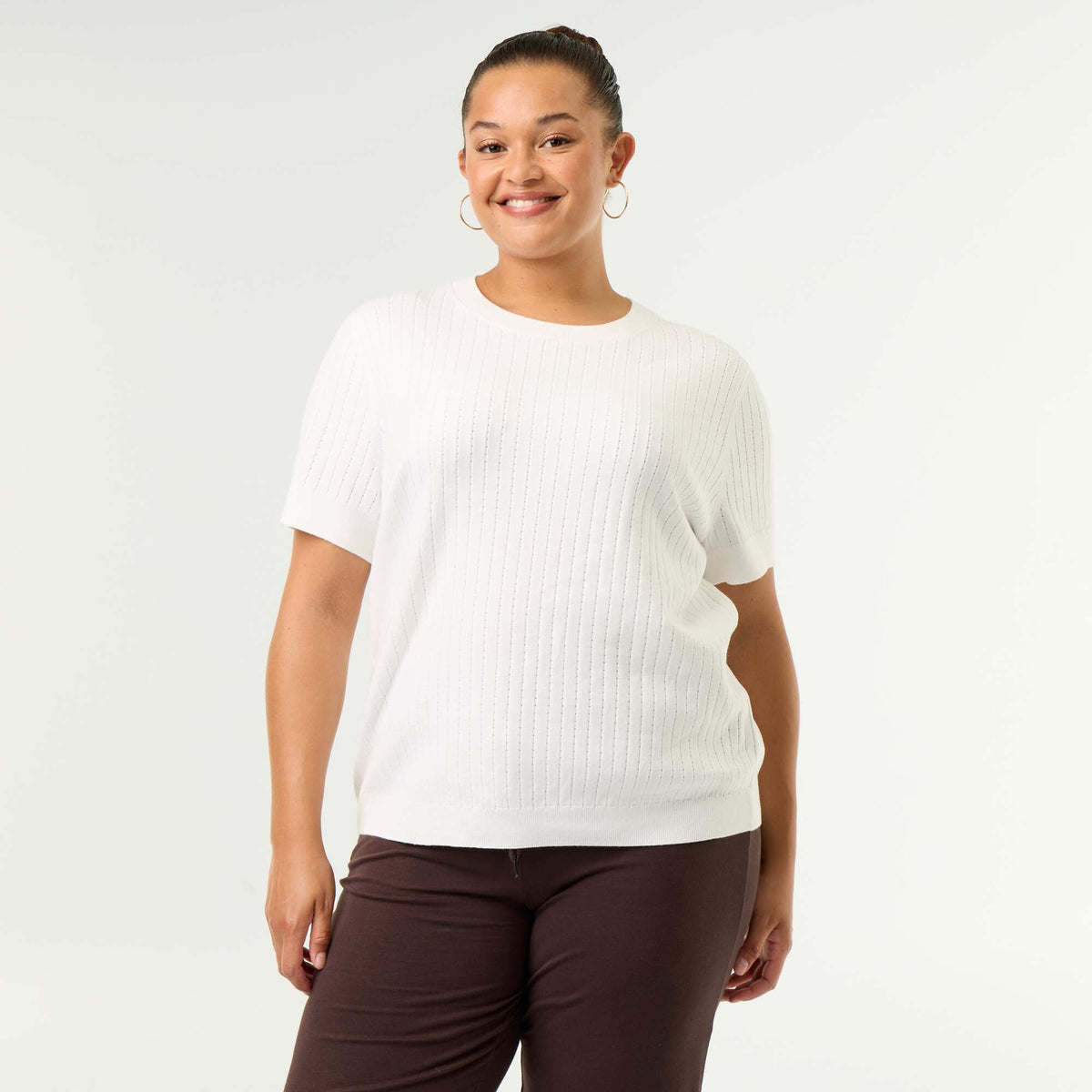 Open-knit T-shirt WHITE