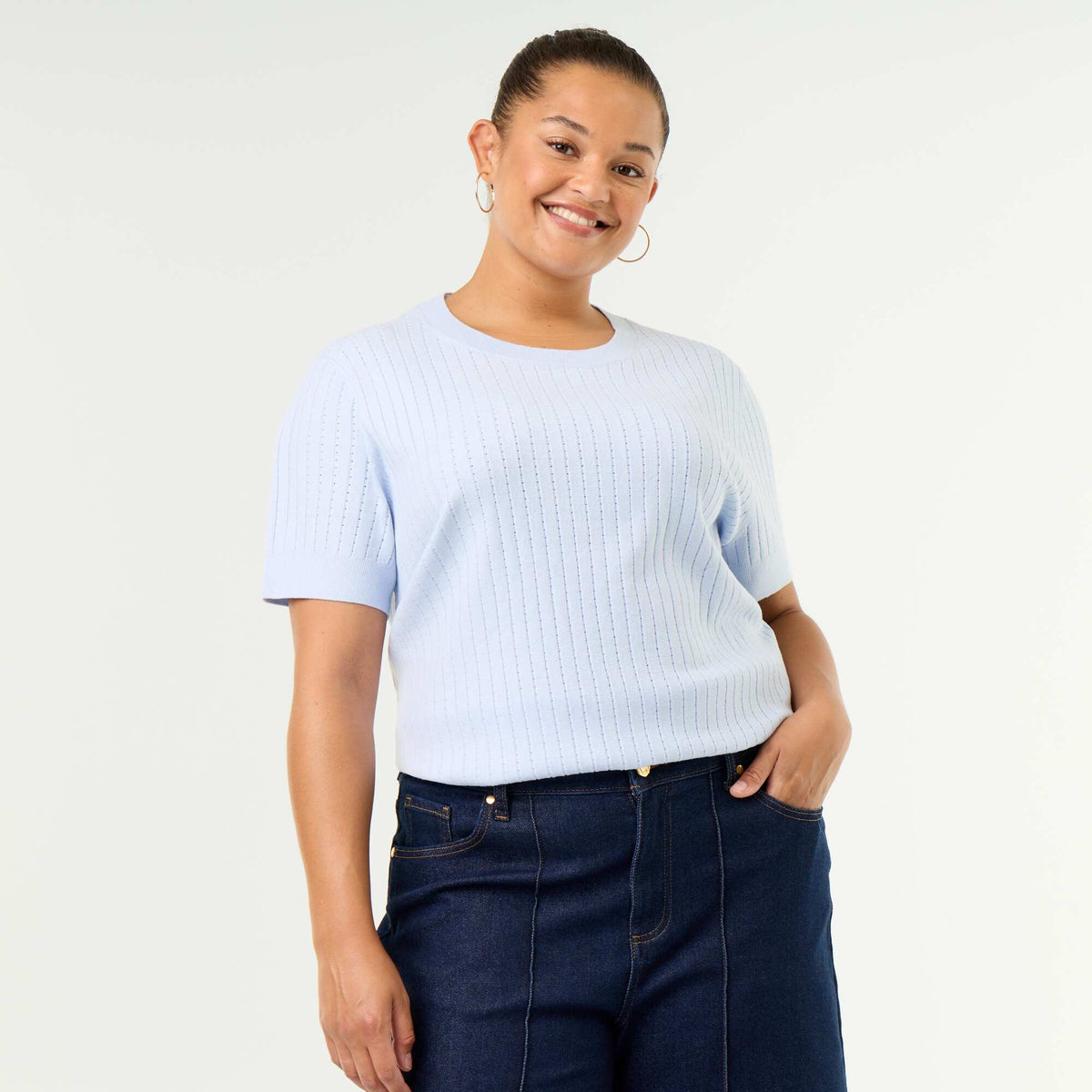 Open-knit T-shirt BLUE