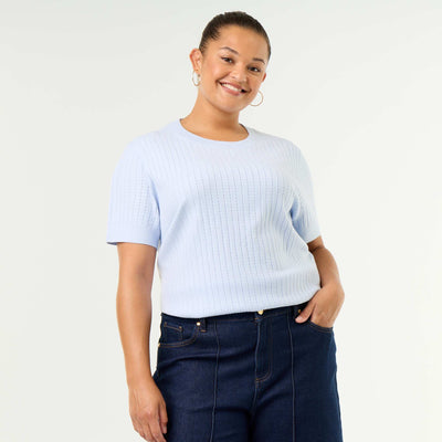 Open-knit T-shirt BLUE