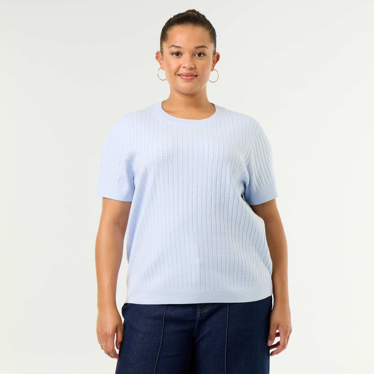 Open-knit T-shirt BLUE